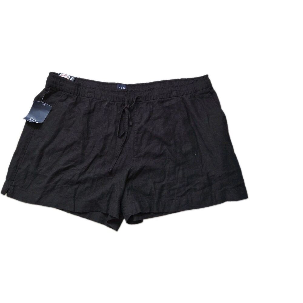 NWT GAP Womens XXL Black Linen Blend Pull On Shorts Elastic Waist Drawstring